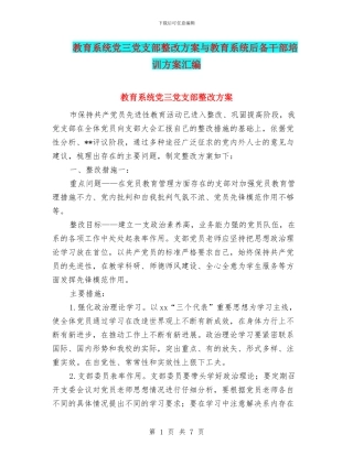 教育系统党三党支部整改方案与教育系统后备干部培训方案汇编