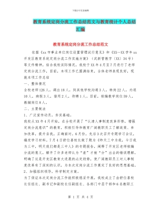 教育系统定岗分流工作总结范文与教育统计个人总结汇编