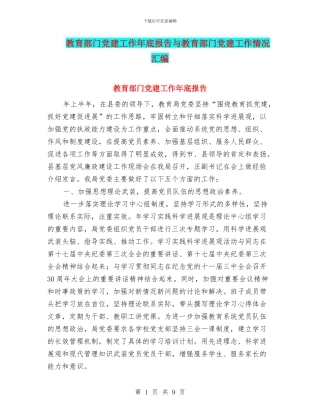 教育部门党建工作年底报告与教育部门党建工作情况汇编