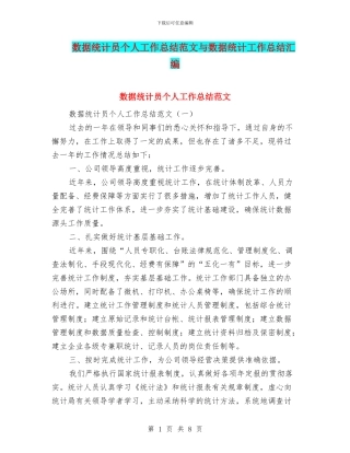 数据统计员个人工作总结范文与数据统计工作总结汇编