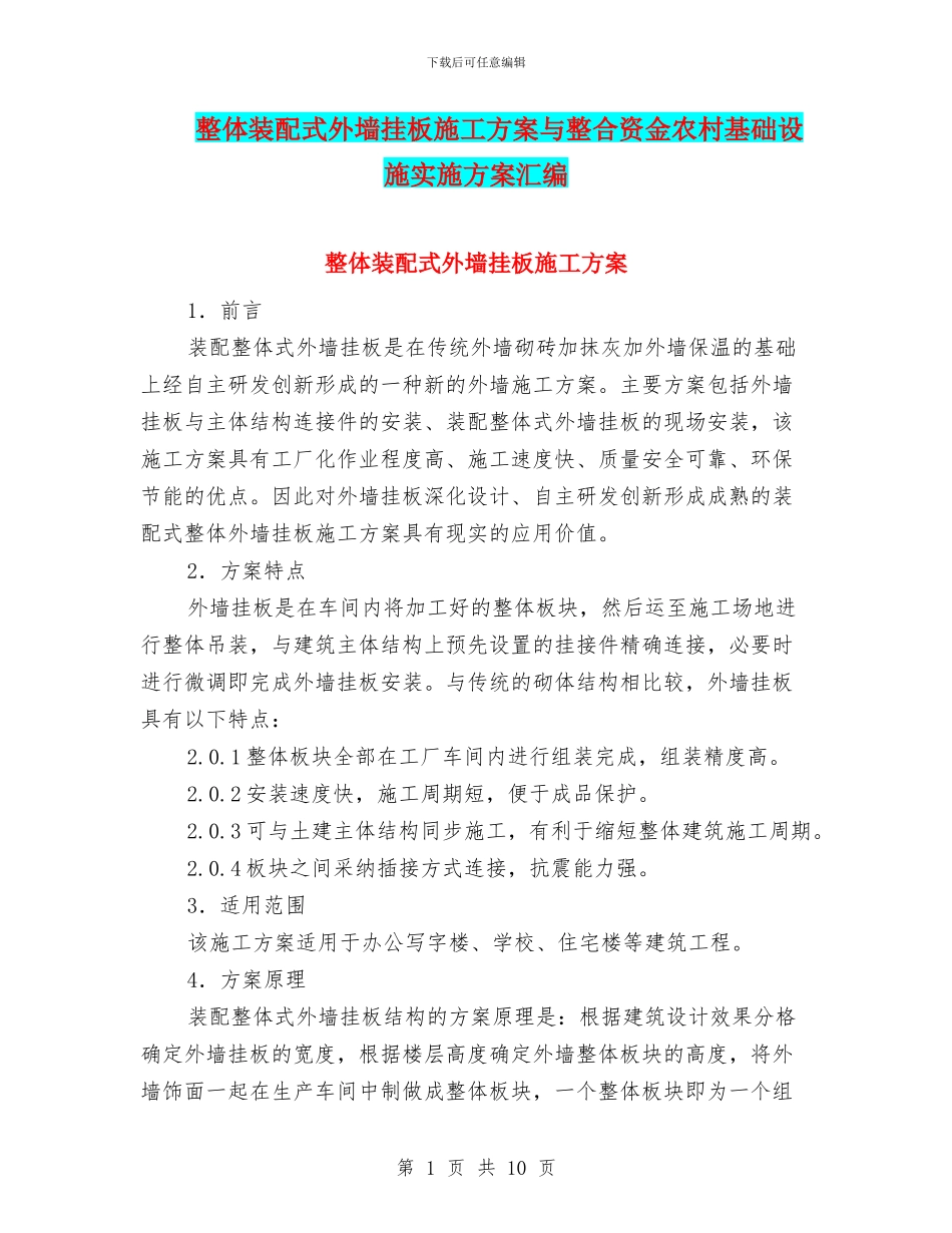 整体装配式外墙挂板施工方案与整合资金农村基础设施实施方案汇编_第1页