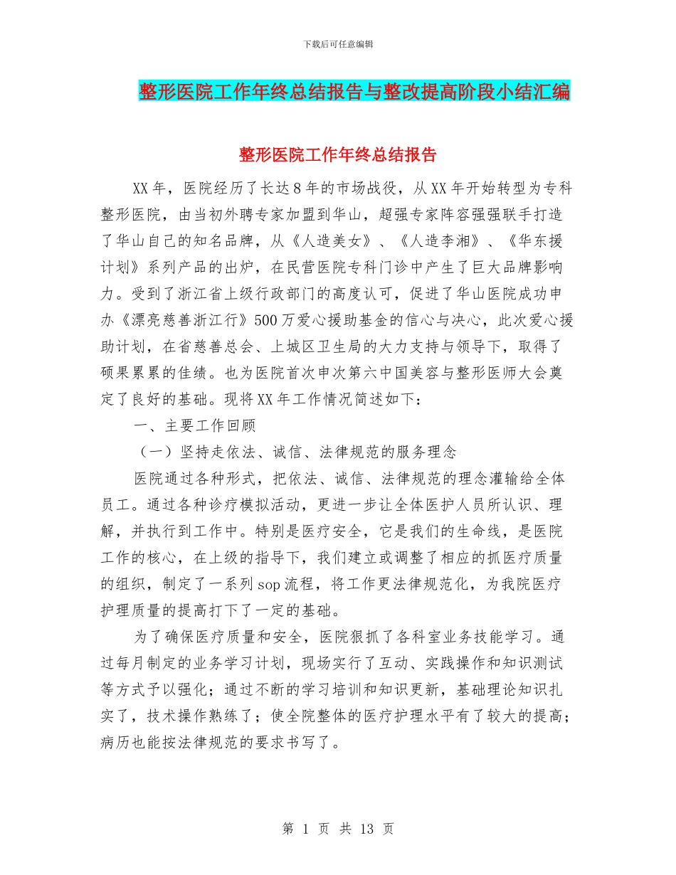 整形医院工作年终总结报告与整改提高阶段小结汇编_第1页