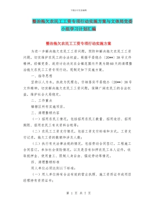 整治拖欠农民工工资专项行动实施方案与文体局党委小组学习计划汇编