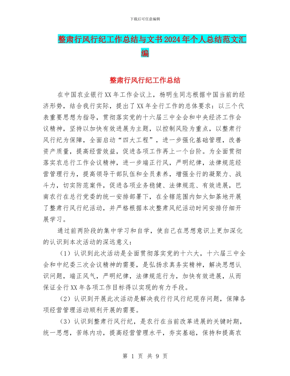 整肃行风行纪工作总结与文书2024年个人总结范文汇编_第1页