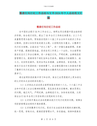 整肃行风行纪工作总结与文书2024年个人总结范文汇编