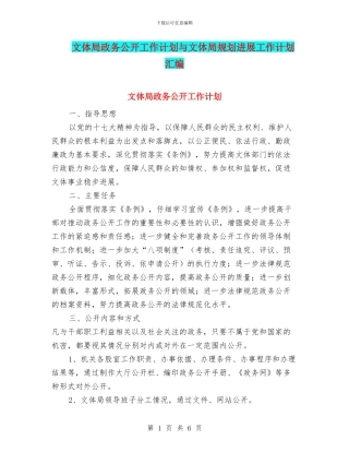 文体局政务公开工作计划与文体局规划发展工作计划汇编