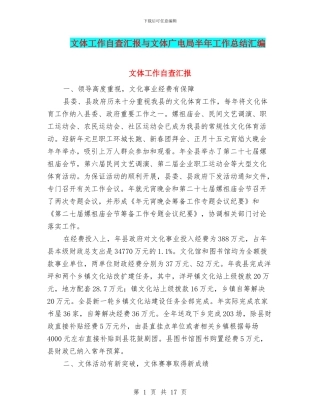 文体工作自查汇报与文体广电局半年工作总结汇编