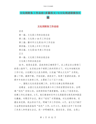 文化局财务工作总结与文化局述职报告汇编