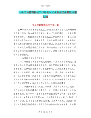 文化市场管理执法工作计划与文化服务优化整改方案汇编