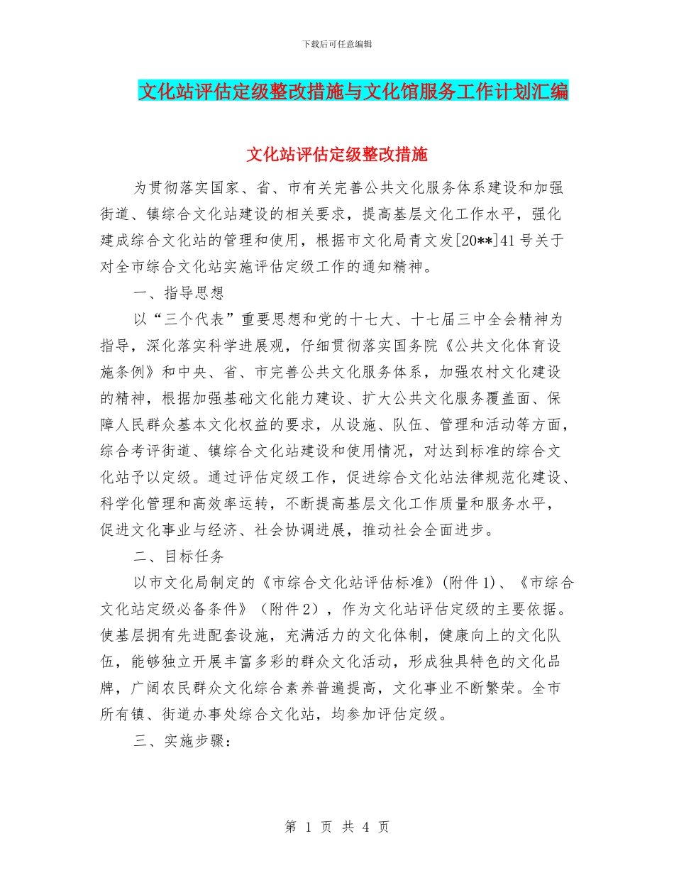 文化站评估定级整改措施与文化馆服务工作计划汇编_第1页