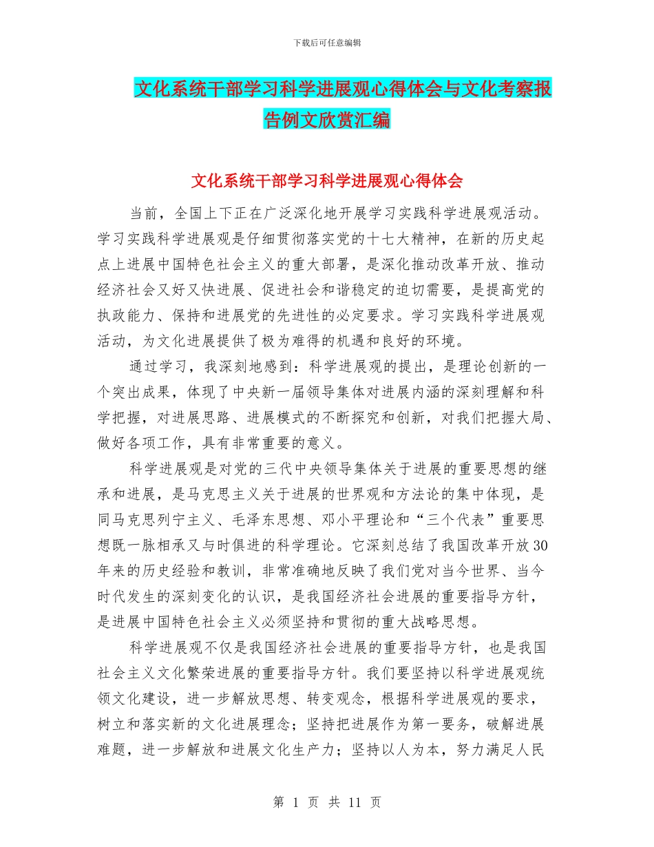 文化系统干部学习科学发展观心得体会与文化考察报告例文欣赏汇编_第1页