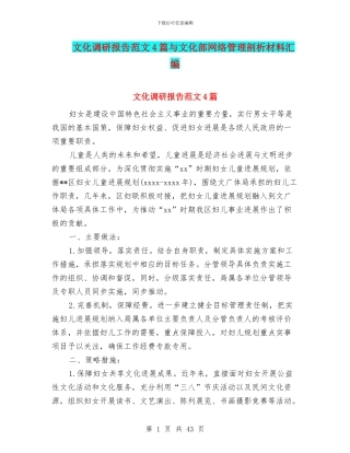 文化调研报告范文4篇与文化部网络管理剖析材料汇编