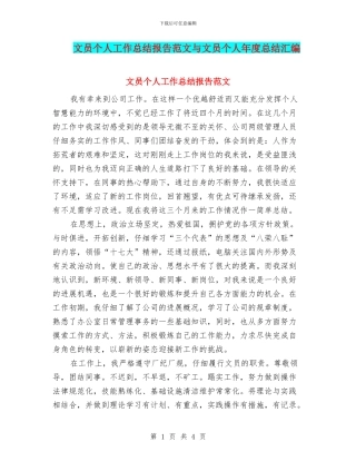 文员个人工作总结报告范文与文员个人年度总结汇编