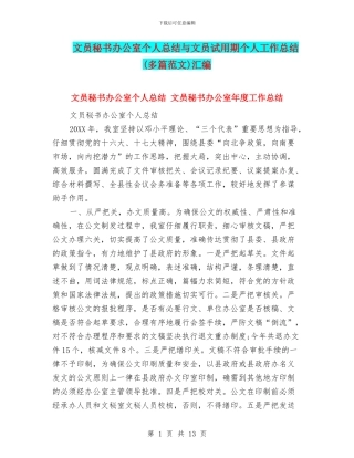 文员秘书办公室个人总结与文员试用期个人工作总结汇编