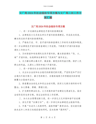 文广局2024年社会综治专项方案与文广局三问工作方案汇编