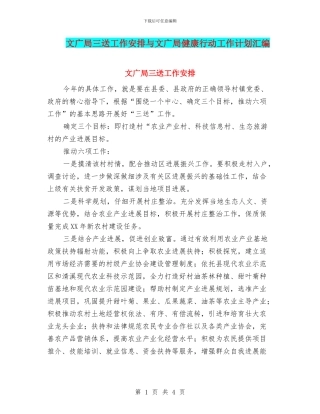 文广局三送工作安排与文广局健康行动工作计划汇编
