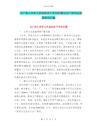 文广局上半年工作总结及下半年打算与文广局书记述职报告汇编
