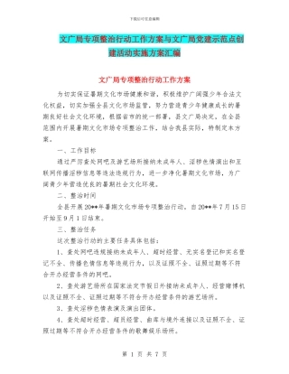 文广局专项整治行动工作方案与文广局党建示范点创建活动实施方案汇编