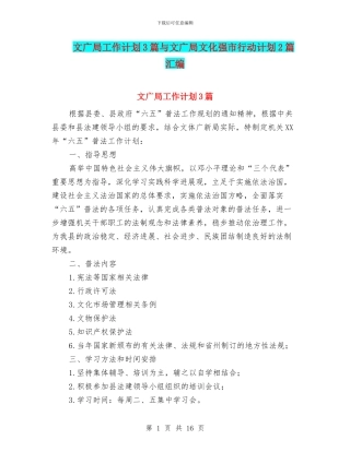 文广局工作计划3篇与文广局文化强市行动计划2篇汇编