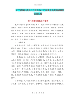 文广局强化信息公开报告与文广局意识形态领域调研总结汇编