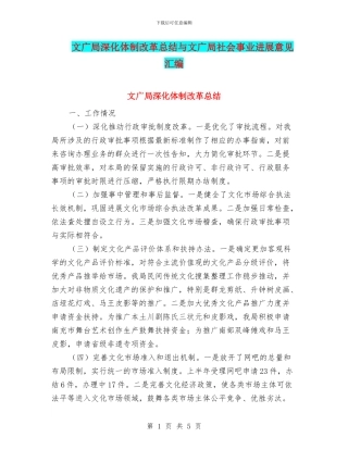 文广局深化体制改革总结与文广局社会事业发展意见汇编