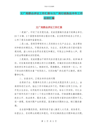 文广局群众评议工作汇报与文广局行政执法半年工作总结汇编