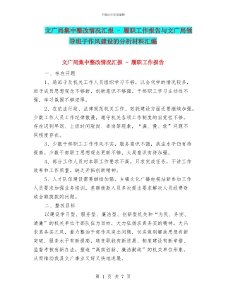 文广局集中整改情况汇报---履职工作报告与文广局领导班子作风建设的分析材料汇编