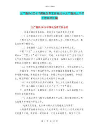 文广新局2024年深化改革工作总结与文广新局上半年工作总结汇编