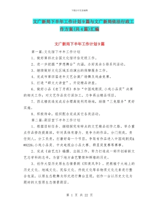 文广新局下半年工作计划9篇与文广新局依法行政工作方案汇编