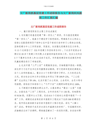 文广新局抓基层党建工作述职报告与文广新局纠风提效工作汇报汇编