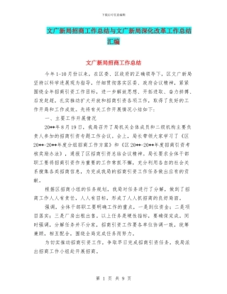 文广新局招商工作总结与文广新局深化改革工作总结汇编