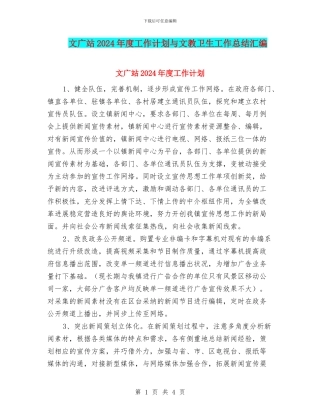 文广站2024年度工作计划与文教卫生工作总结汇编