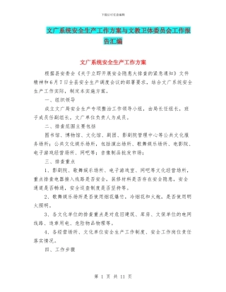 文广系统安全生产工作方案与文教卫体委员会工作报告汇编