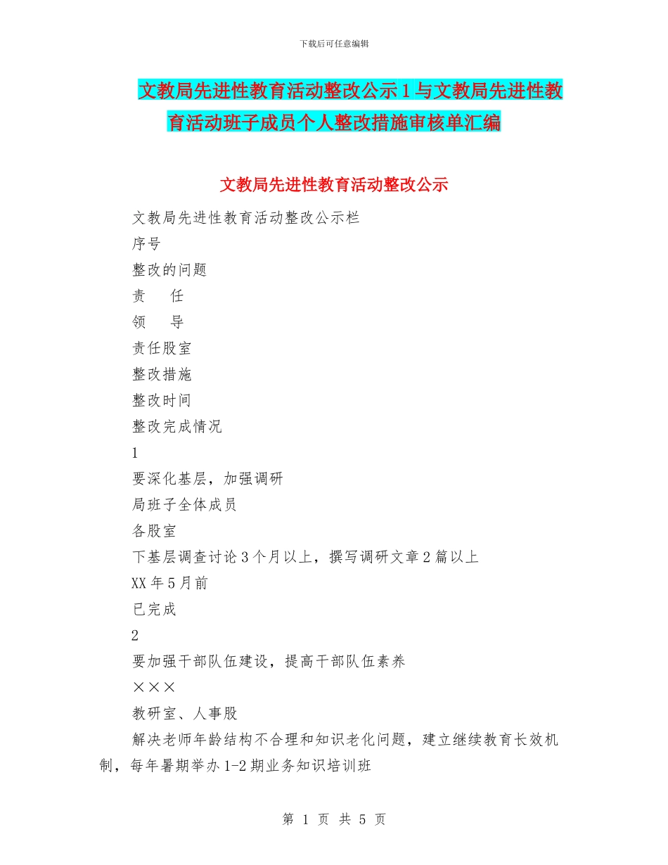 文教局先进性教育活动整改公示1与文教局先进性教育活动班子成员个人整改措施审核单汇编_第1页