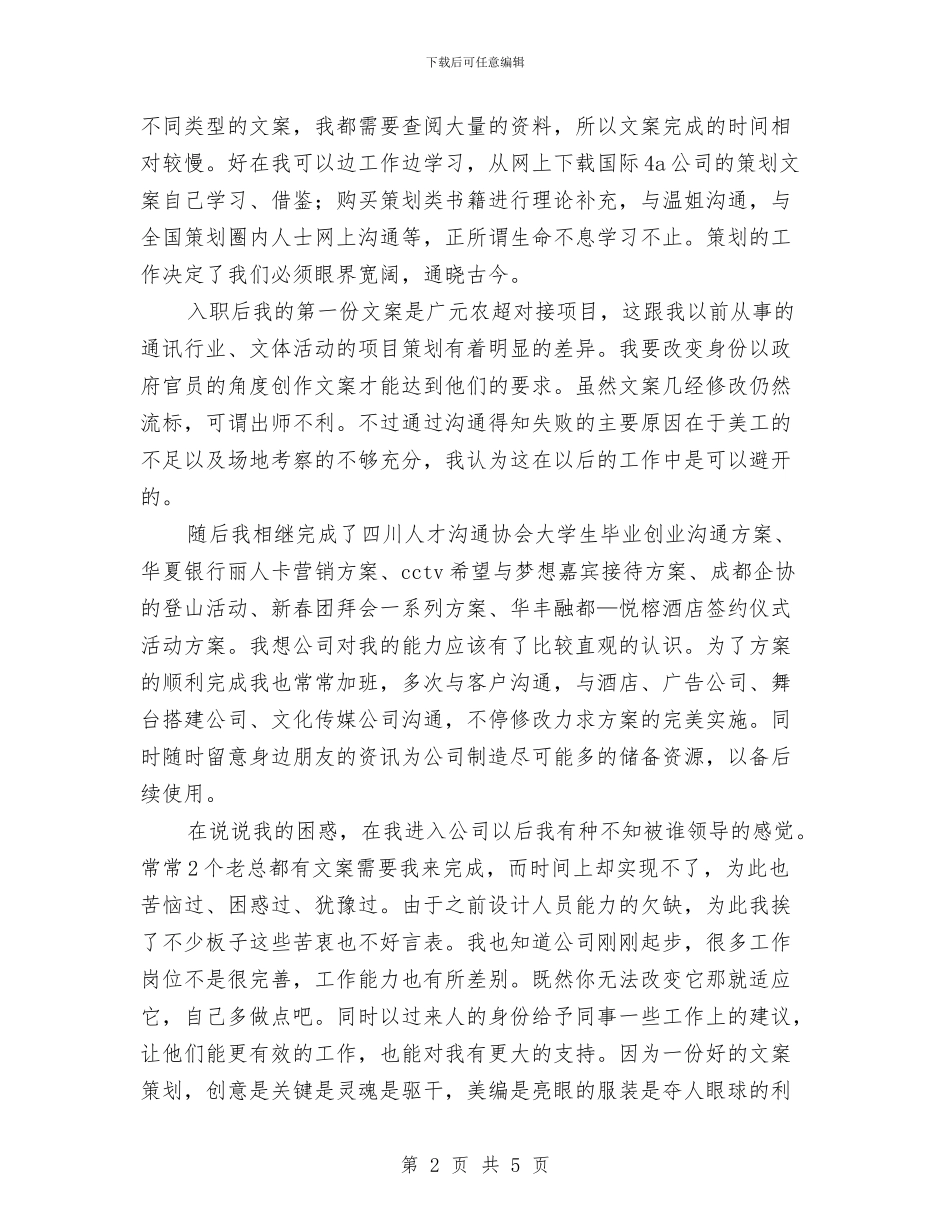 文案策划个人工作总结与文案策划年终工作总结2024汇编_第2页