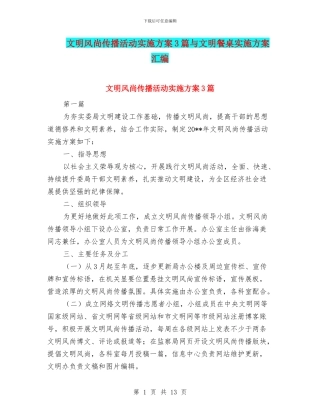 文明风尚传播活动实施方案3篇与文明餐桌实施方案汇编