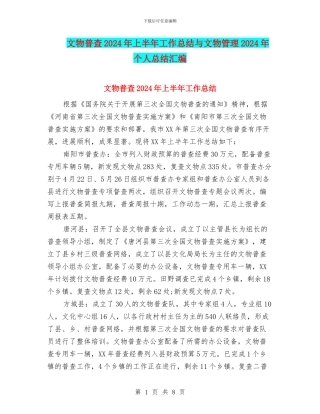 文物普查2024年上半年工作总结与文物管理2024年个人总结汇编