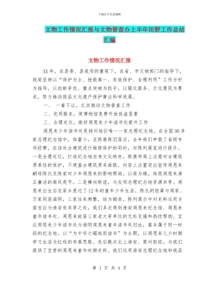 文物工作情况汇报与文物普查办上半年田野工作总结汇编