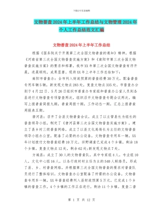 文物普查2024年上半年工作总结与文物管理2024年个人工作总结范文汇编