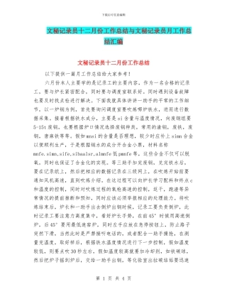 文秘记录员十二月份工作总结与文秘记录员月工作总结汇编