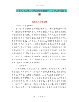 文秘见习工作总结与文秘记录员十二月份工作总结汇编