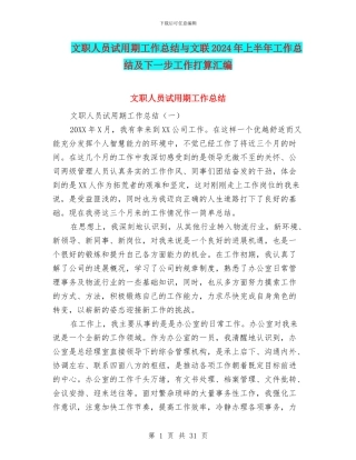 文职人员试用期工作总结与文联2024年上半年工作总结及下一步工作打算汇编