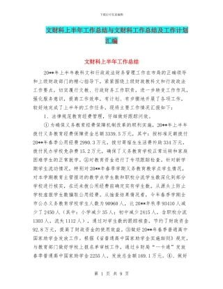 文财科上半年工作总结与文财科工作总结及工作计划汇编