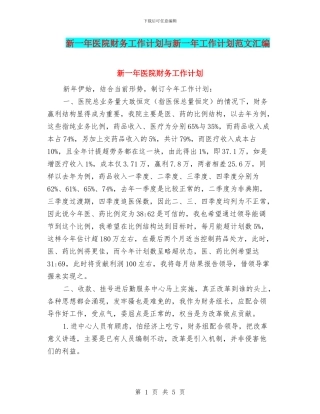 新一年医院财务工作计划与新一年工作计划范文汇编