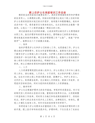 新上任护士长岗前培训工作总结
