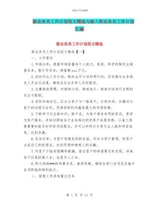 新业务员工作计划范文精选与新入职业务员工作计划汇编