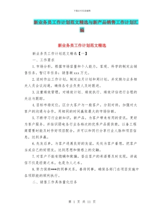 新业务员工作计划范文精选与新产品销售工作计划汇编
