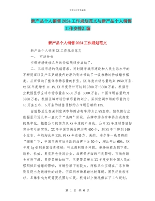 新产品个人销售2024工作规划范文与新产品个人销售工作安排汇编