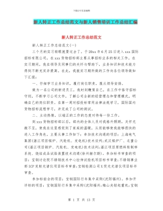 新人转正工作总结范文与新人销售培训工作总结汇编