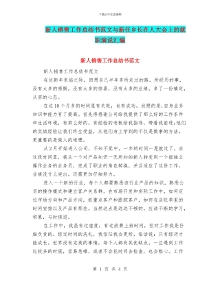 新人销售工作总结书范文与新任乡长在人大会上的就职演说汇编